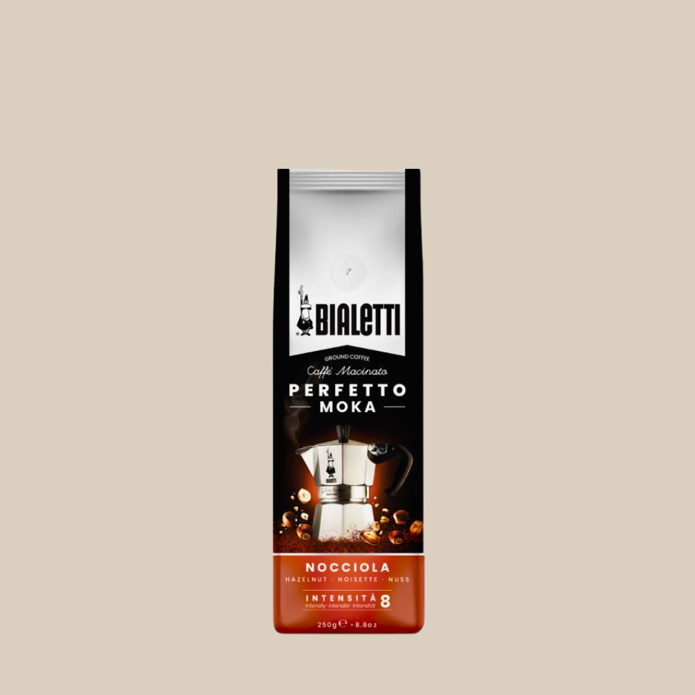 Bialetti Perfetto Moka NOCCIOLA gemahlen Gourmetkaffee mit Haselnuss-Aroma 250g Espresso Furore