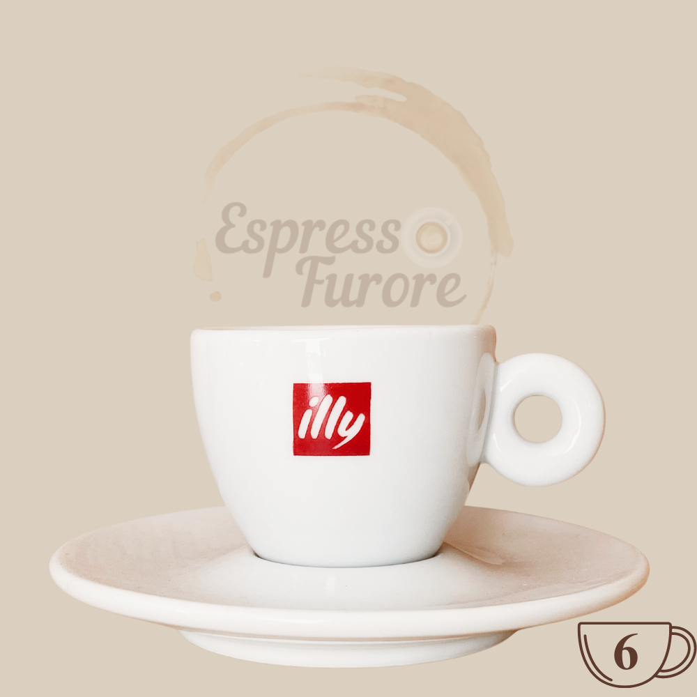 illy original Logo Espressotasse mit Unterteller weiß 6 Stück Espresso Furore