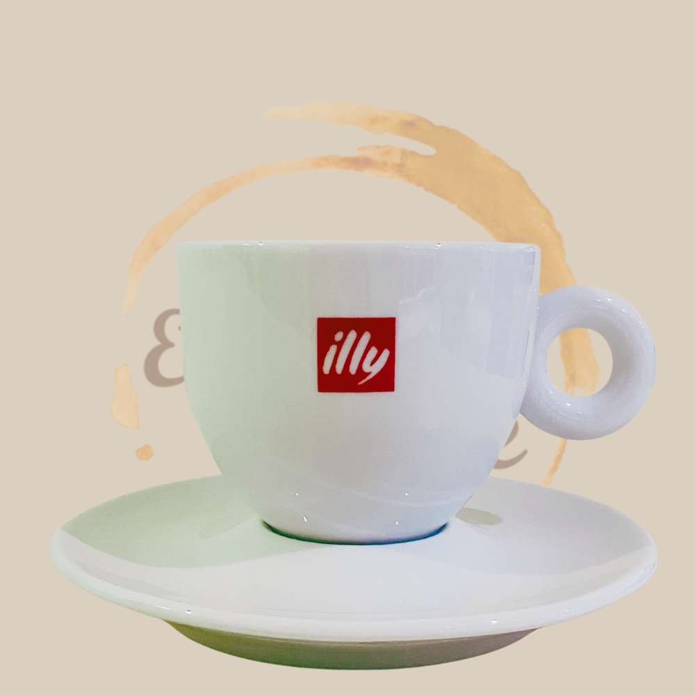 illy original Logo Lattetasse mit Unterteller 350ml weiß 6 Stück Espresso Furore