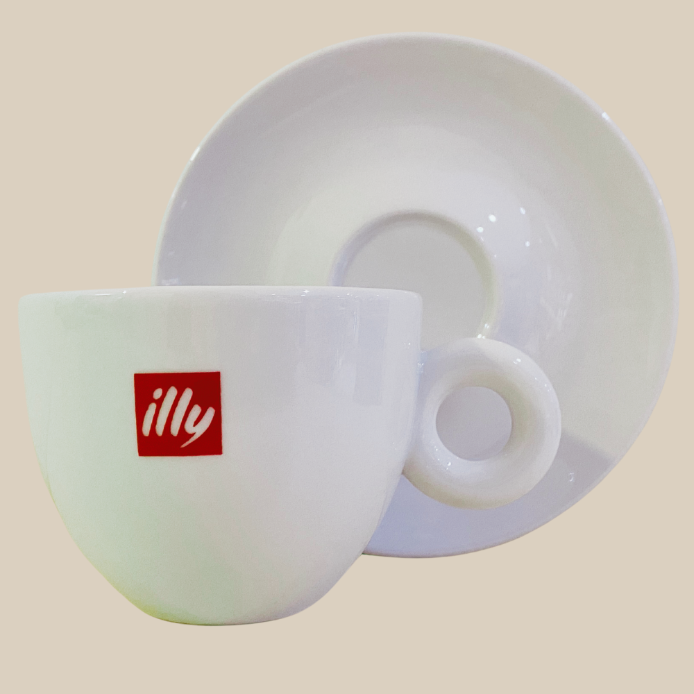 Espresso Furore illy original Logo Lattetasse mit Unterteller 350ml weiß 6 Stück