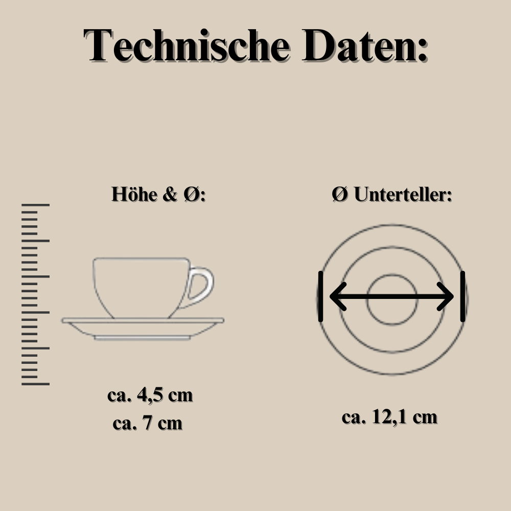 Izzo original Logo Espressotasse mit Unterteller weiß 6 Stück - Technische Daten Espresso Furore