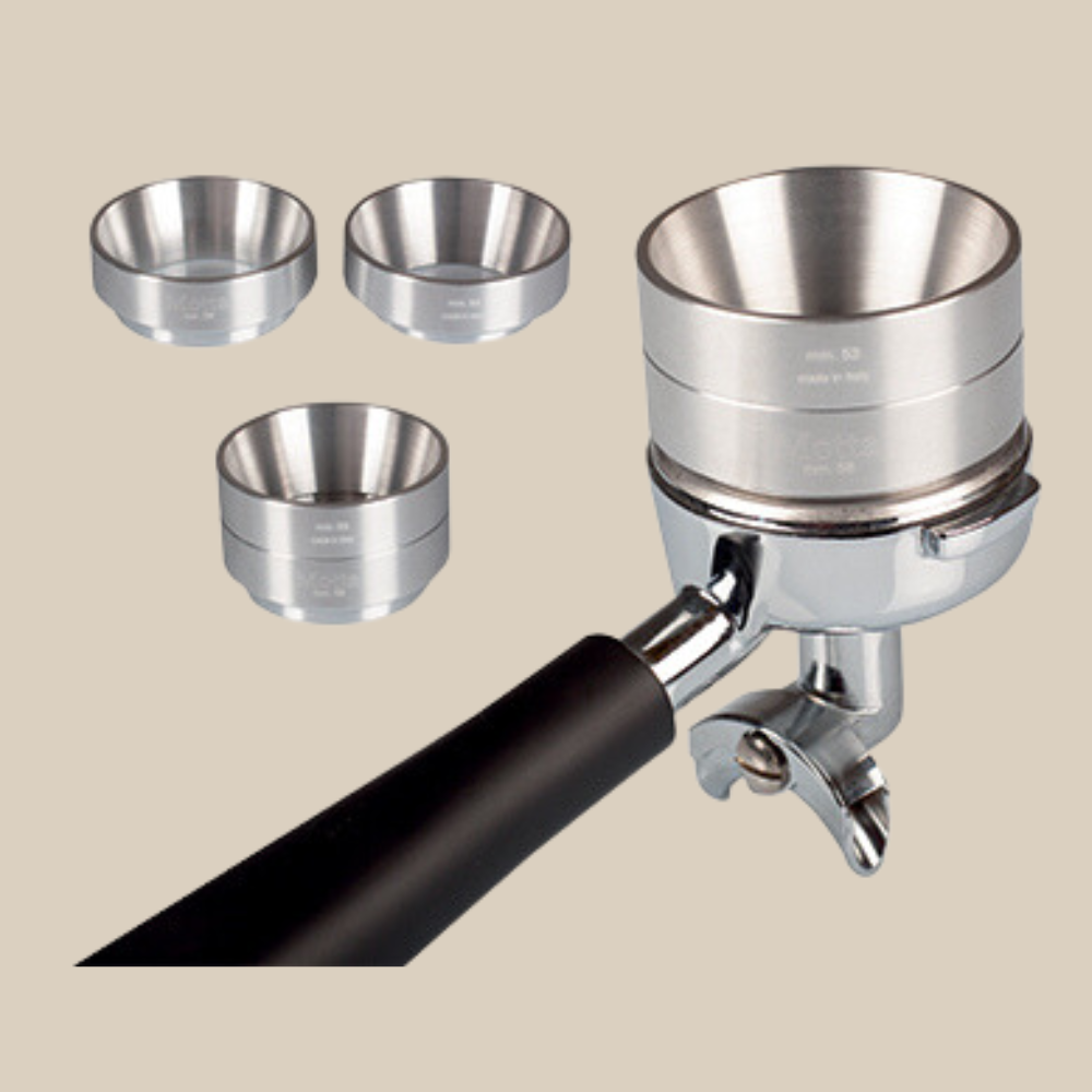 Filterträger, Siebträger Motta Dosiertrichter, Funnel Aluminium 53 & 58 mm stapelbar Espresso Furore