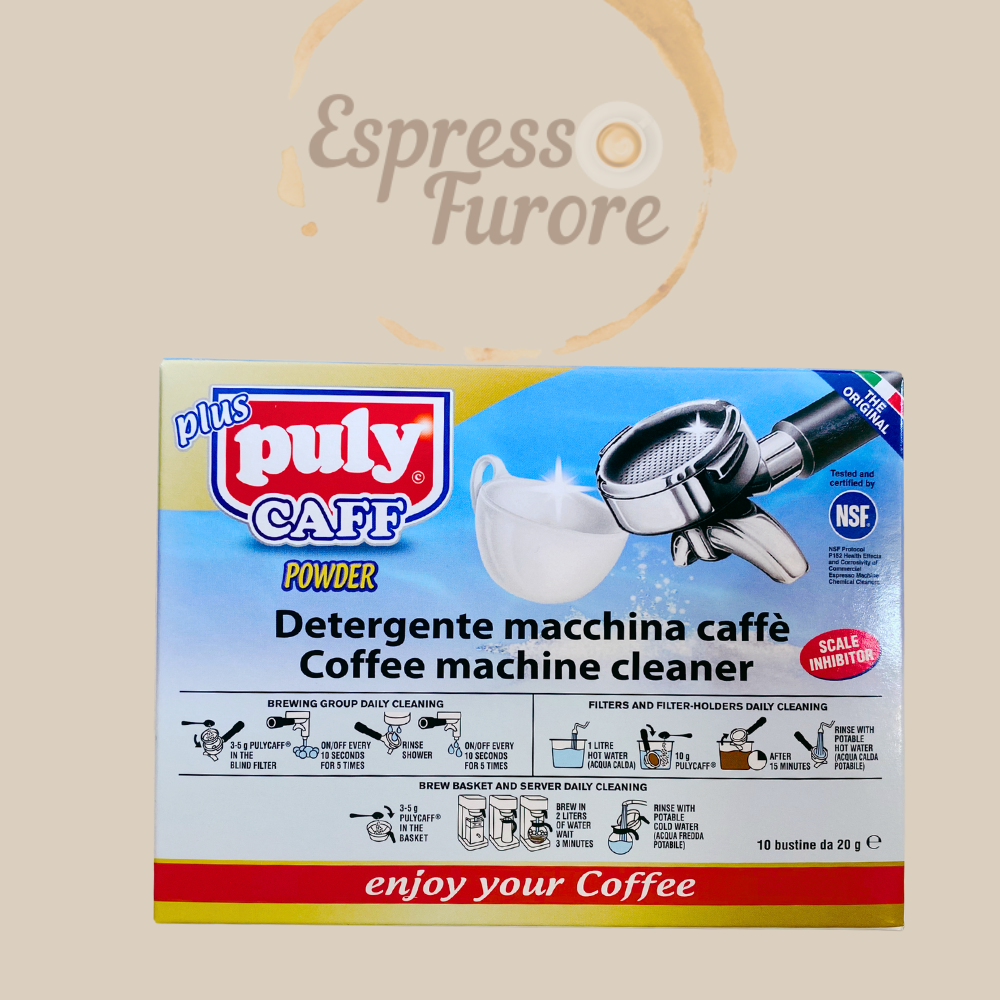 Puly Caff Plus NSF Powder Kaffeefettreiniger, Reinigungspulver für Kaffeemaschinen 10 x 20g Espresso Furore