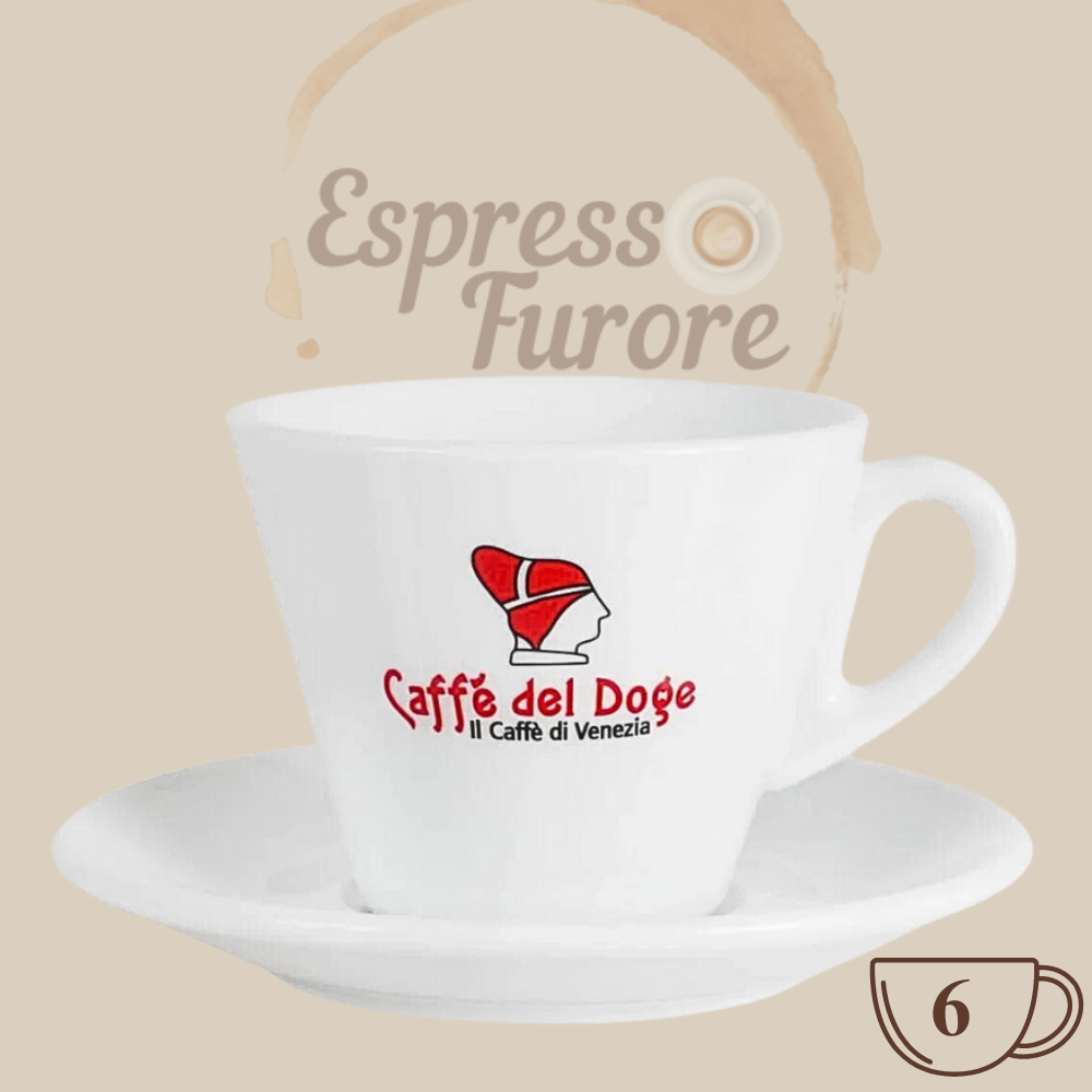 Doge original Logo Cappuccinotasse Rizzardini mit Unterteller weiß 6 Stück