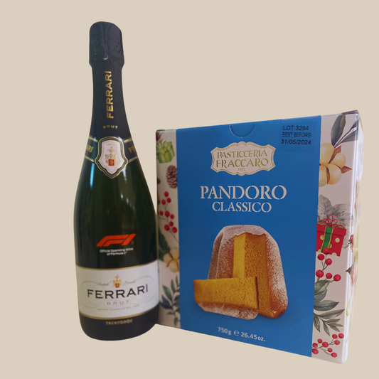 Ferrari F1 Brut Trentodoc Spumante GP 12,5% Alk. 750ml mit Fraccaro Pandoro Classico