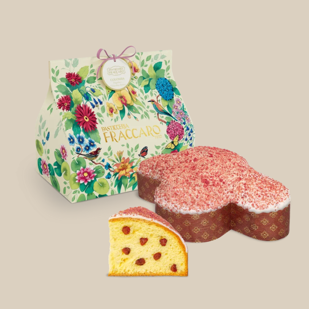 Fraccaro Colomba mit kandierten Erdbeeren & weißer Schokolade 750 g Espresso Furore