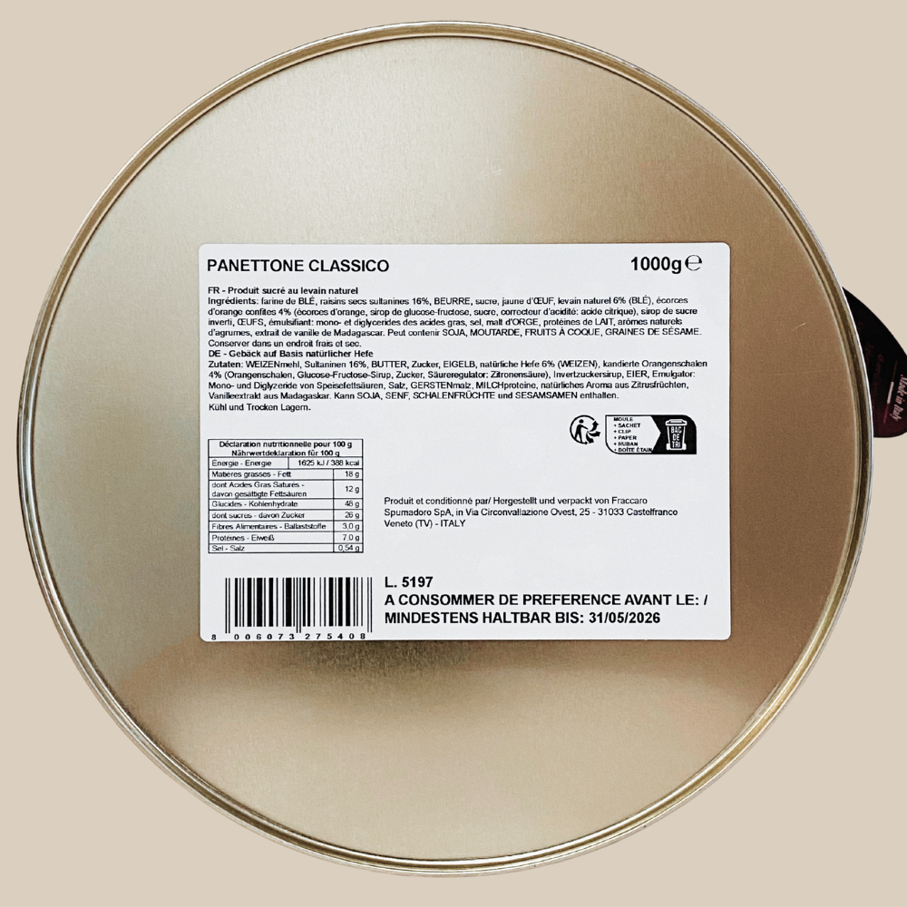 Fraccaro Weihnachtskuchen Panettone Classico 1000g in der Weihnachtsdose