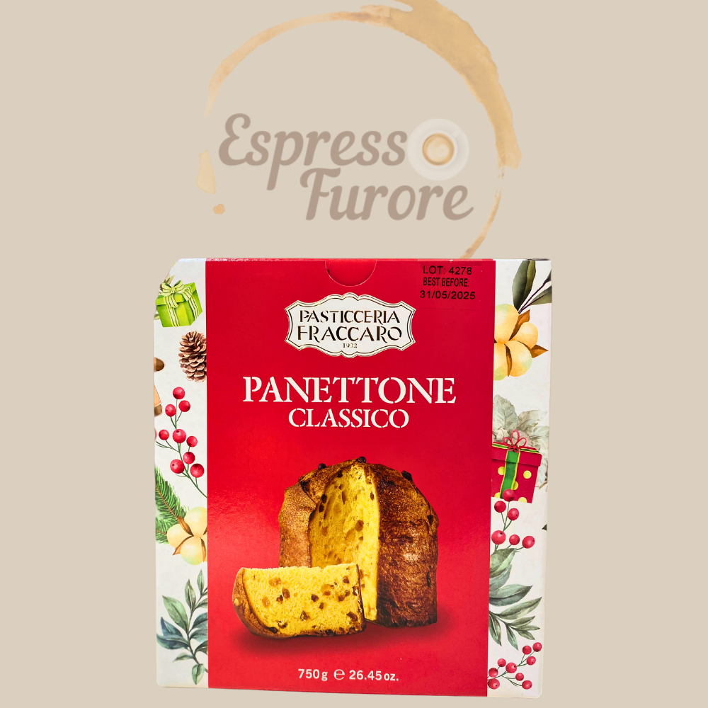 Fraccaro Weihnachtskuchen Panettone Classico 750g mit saftigen Rosinen & kandierten Früchten Espresso Furore
