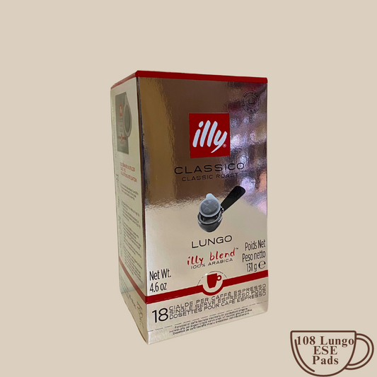 illy E.S.E. Kaffeepads CLASSICO LUNGO - klassische Röstung 108 Pads - 786g Espresso Furore