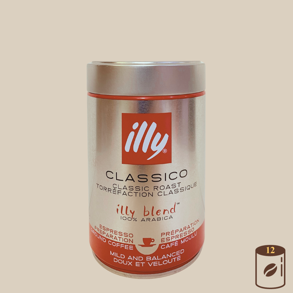 illy gemahlen CLASSICO - klassische Röstung für Espresso 12 Dosen je 250g Espresso Furore