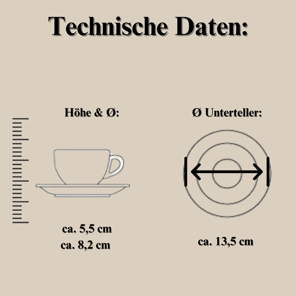 Izzo original Logo Cappuccinotasse mit Unterteller weiß 6 Stück - Technische Taden Espresso Furore