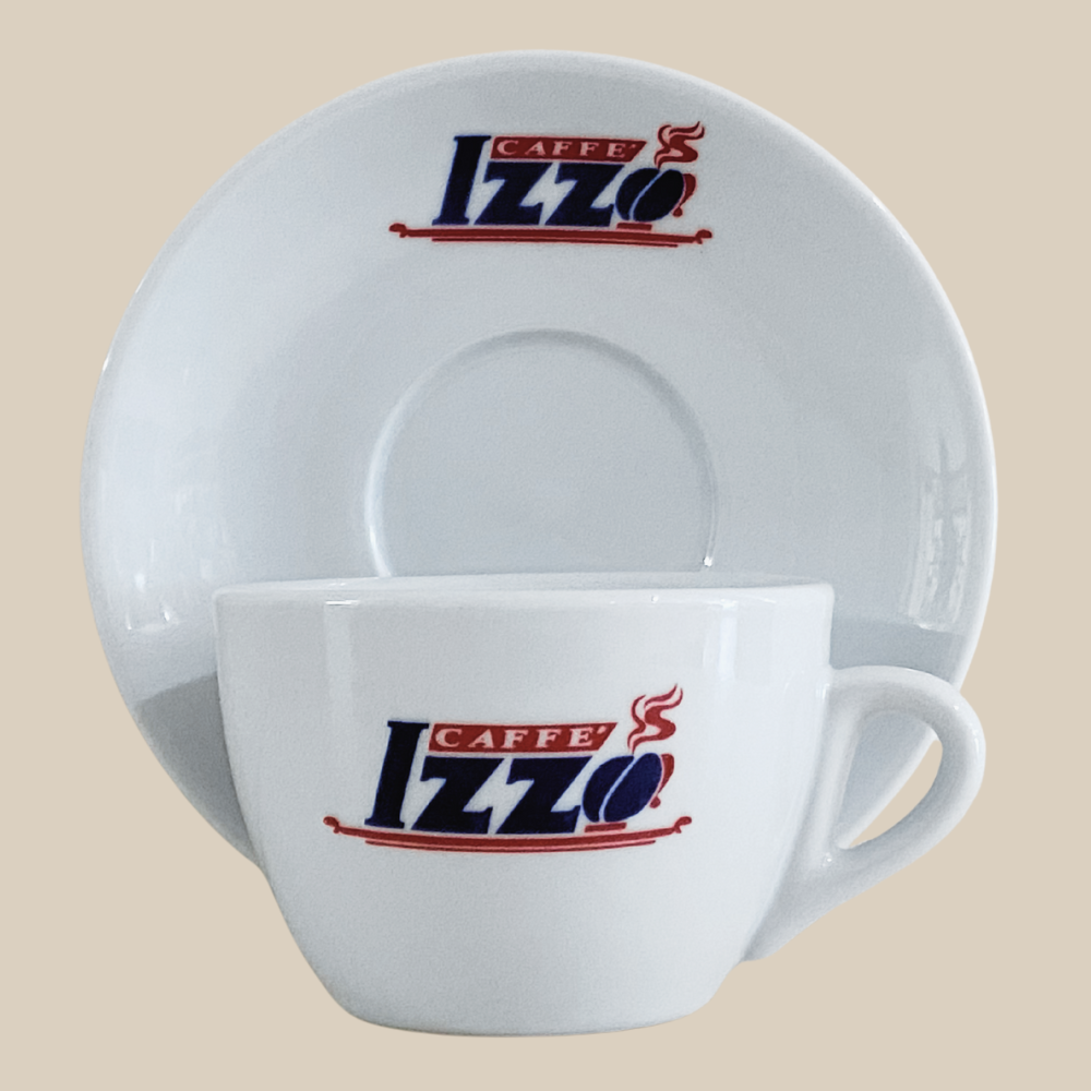 Espresso Furore Izzo original Logo Cappuccinotasse mit Unterteller weiß 6 Stück