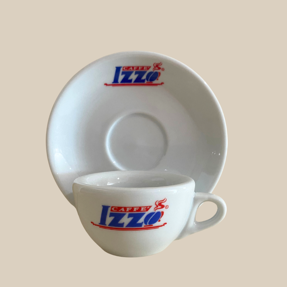 Espresso Furore Izzo original Logo Espressotasse mit Unterteller weiß 6 Stück