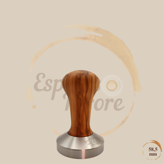 Motta Tamper Edelstahl mit Olivenholzgriff braun 58,5 mm plan Espresso Fuore