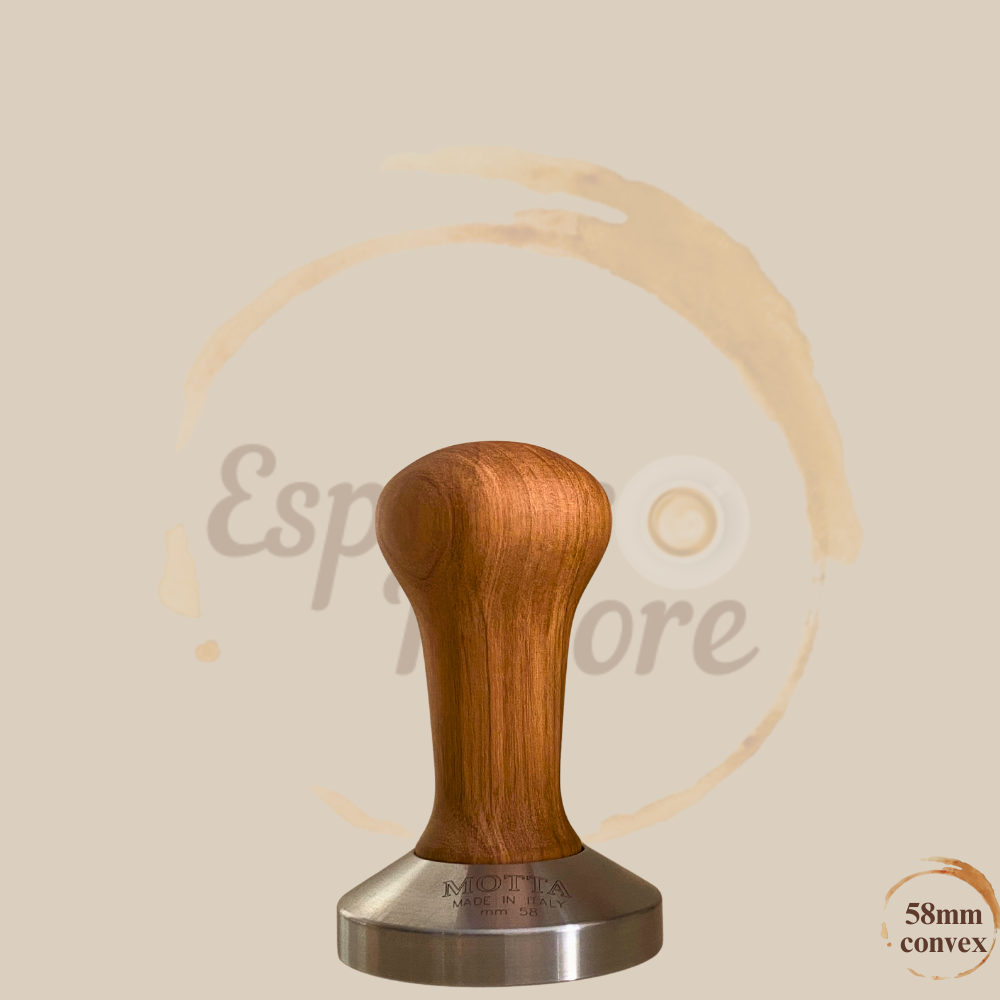 Motta Tamper Edelstahl mit Olivenholz Griff 58 mm convex Espresso Furore