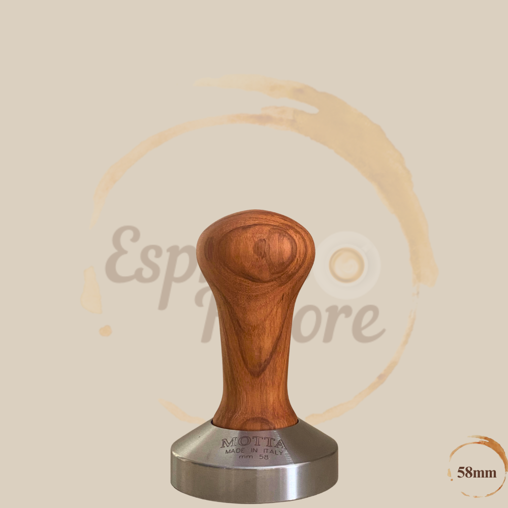 Motta Tamper Edelstahl mit Olivenholz Griff 58 mm plan Espresso Furore