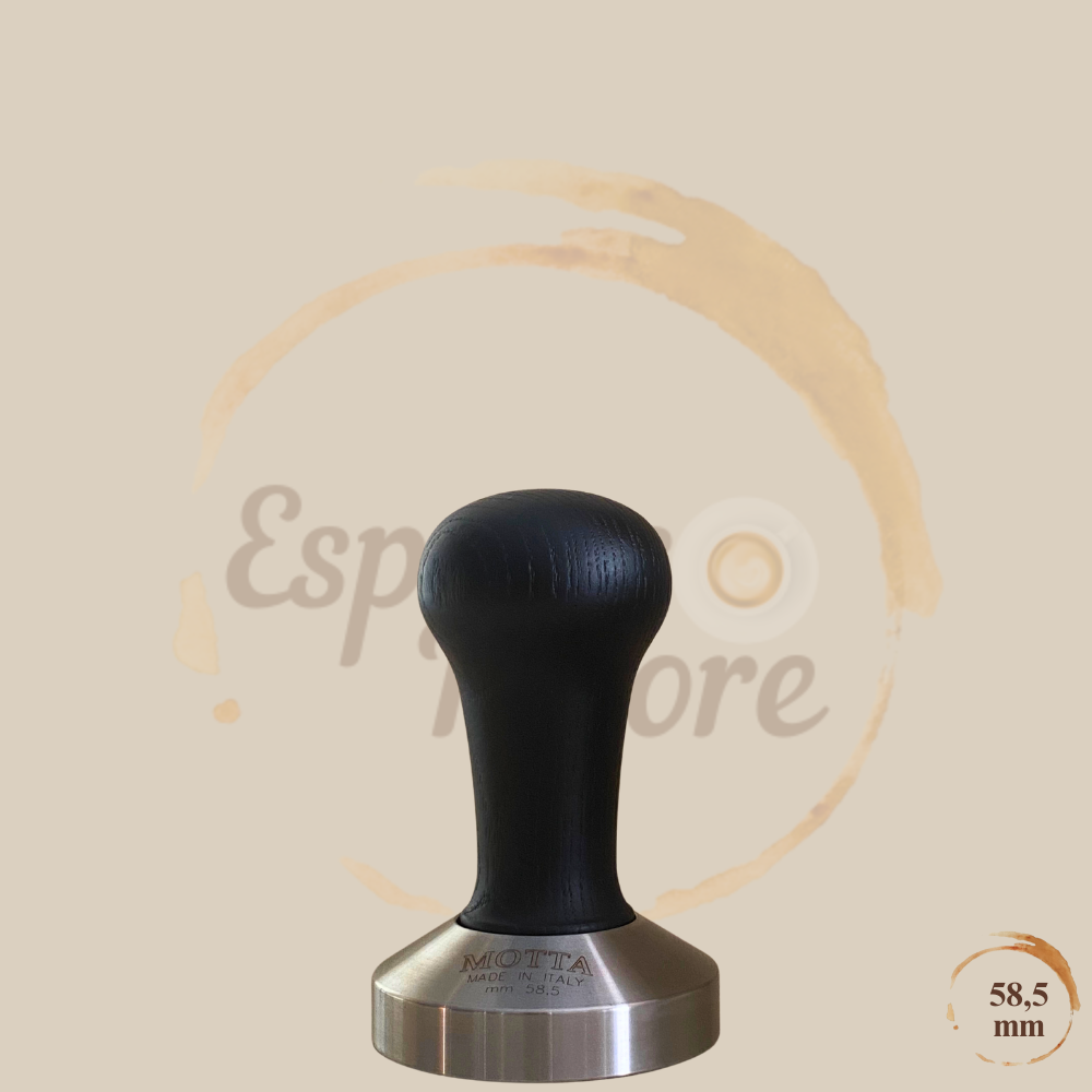 Motta Tamper Edelstahl mit Holzgriff schwarz 58,5 mm plan Espresso Furore