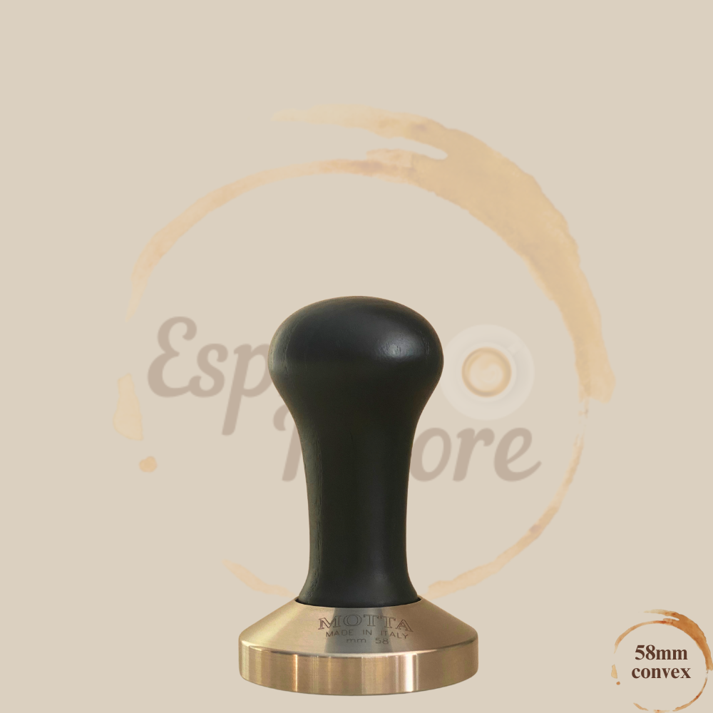 Motta Tamper Edelstahl mit Holzgriff schwarz 58 mm convex