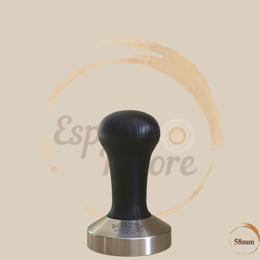 Motta Tamper Edelstahl mit Holzgriff schwarz 58 mm plan Espresso Furore