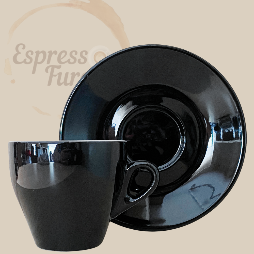 Nuova Point Milano Caffè Cappuccinotasse schwarz 155ml - 6 Tassen Unterteller Espresso Furore