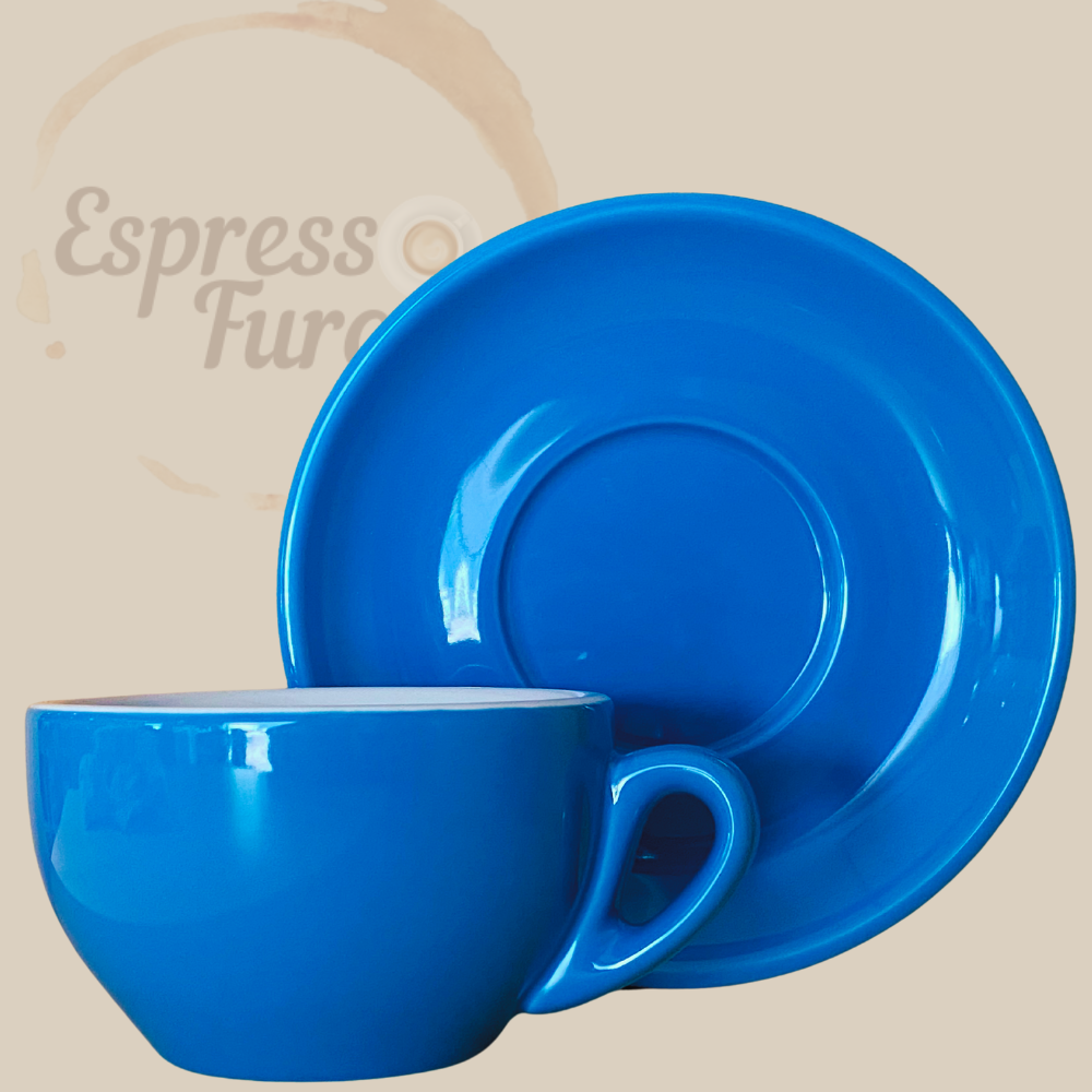 Nuova Point Palermo Caffè Cappuccinotasse blau 200 ml - 6 Tassen Unterteller Espresso Furore