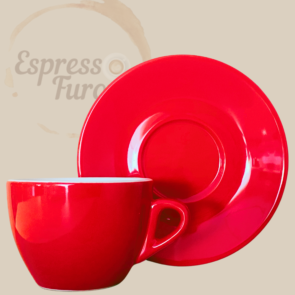 Nuova Point Palermo Caffè Kaffeetasse rot 145ml - 6 Tassen Unterteller Espresso Furore