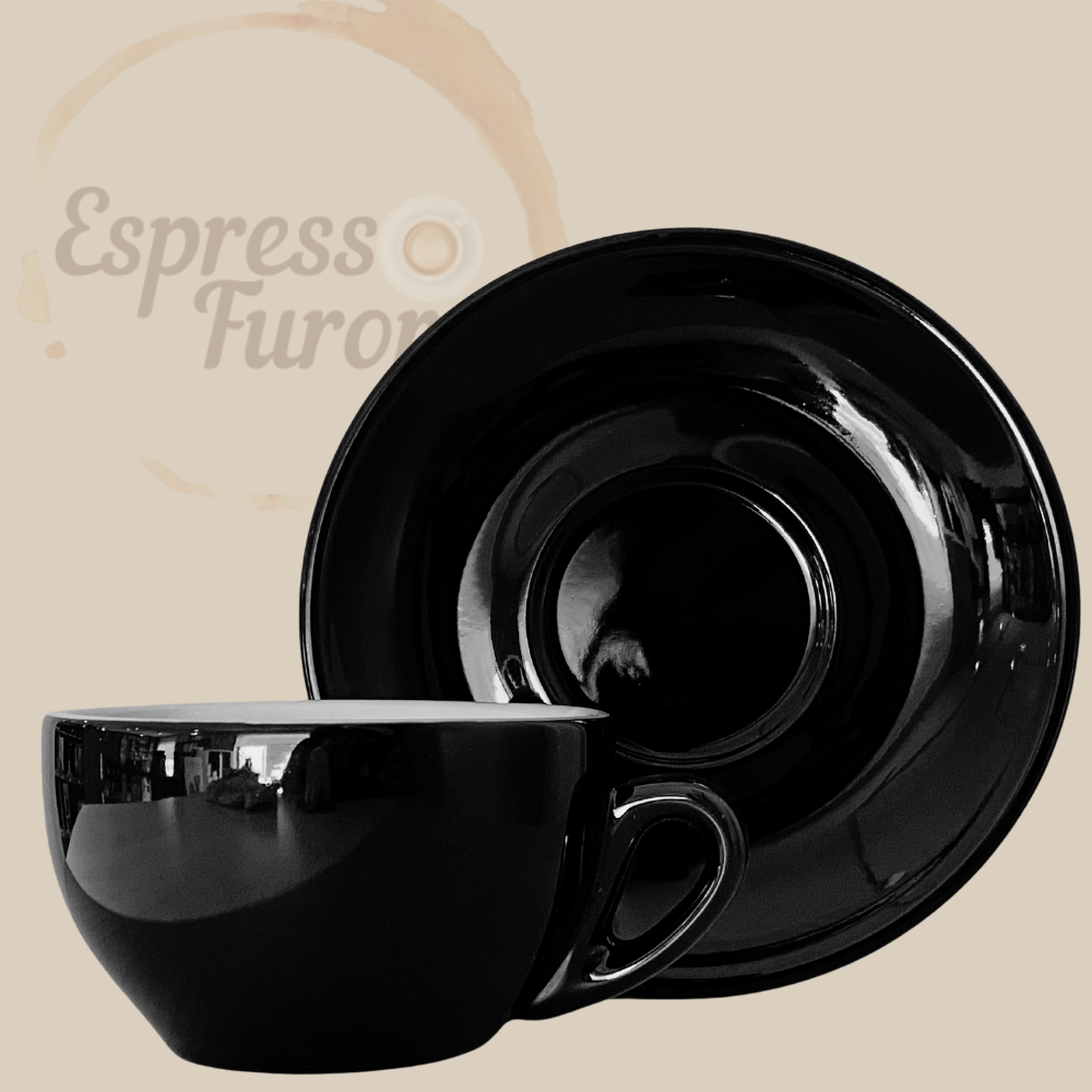 Nuova Point Palermo Caffè Cappuccinotasse schwarz 200 ml - 6 Tassen Unterteller Espresso Furore