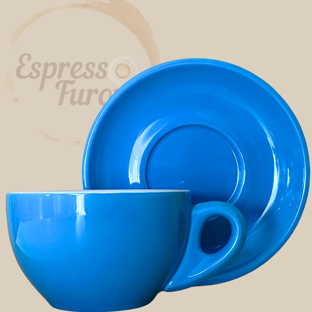 Nuova Point Palermo Caffè Lattetasse blau 260 ml - 6 Tassen Unterteller Espresso Furore