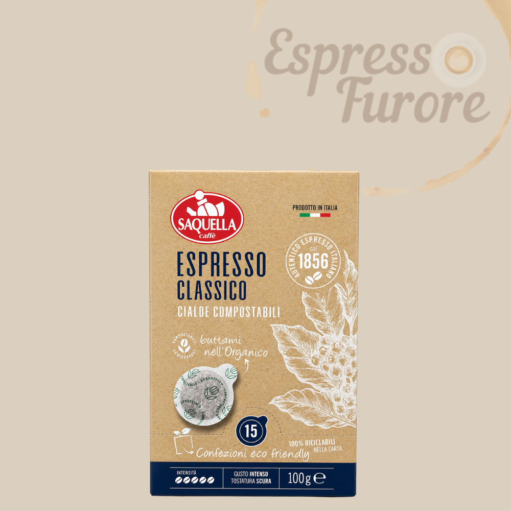 Saquella Classico E.S.E. Kaffeepads, Espressopads 15 Pads 100g Espresso Furore