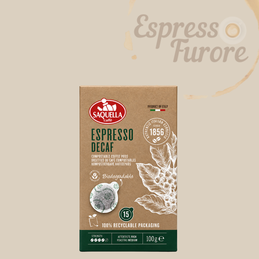 Saquella DEK ohne Koffein E.S.E. Kaffeepads, Espressopads 15 Pads 100g Espresso Furore