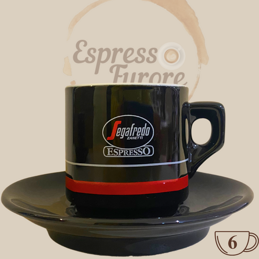 Segafredo original Logo Cappuccinotassen mit Unterteller schwarz 6 Stück Espresso Furore