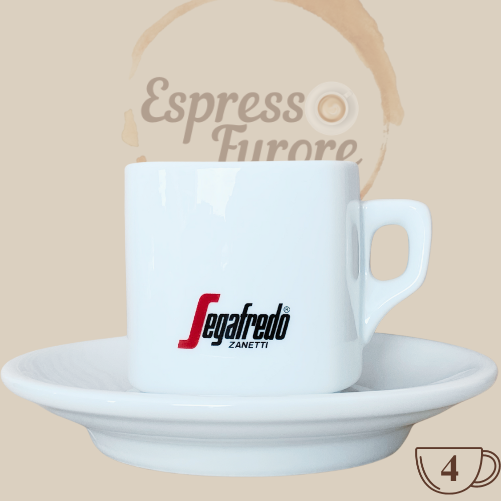 Segafredo original Logo Cappuccinotassen mit Unterteller weiß 4 Stück Espresso Furore