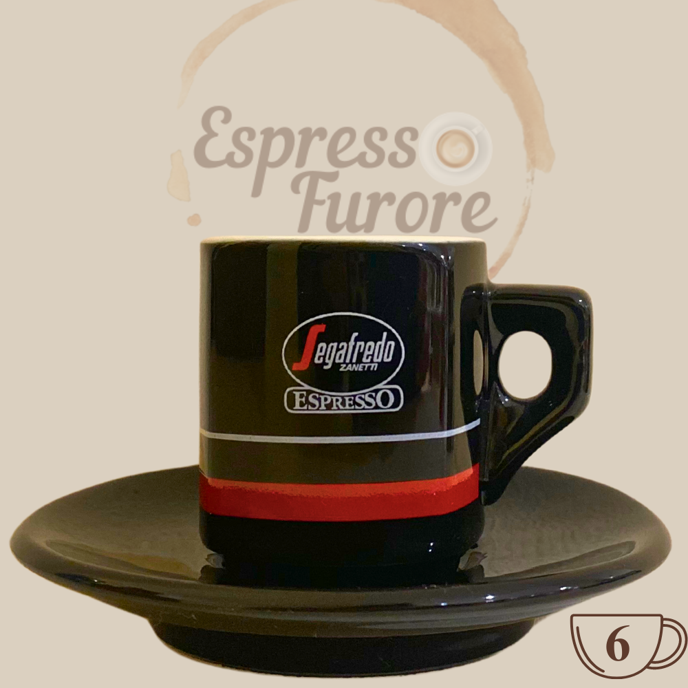 Segafredo original Logo Espressotassen mit Unterteller schwarz 6 Stück