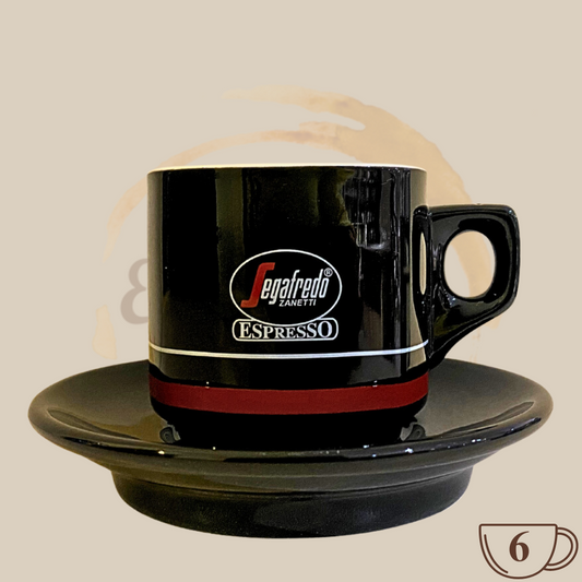 Segafredo original Logo grande Cappuccinotassen mit Unterteller schwarz 6 Stück Espresso Furore