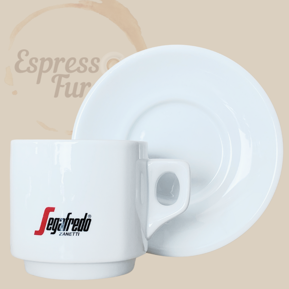 Segafredo original Logo grande Cappuccinotassen mit Unterteller weiß 4 Stück Unterteller Espresso Furore