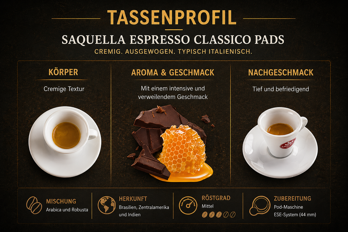 Saquella Classico E.S.E. Kaffeepads, Espressopads 15 Pads 100g