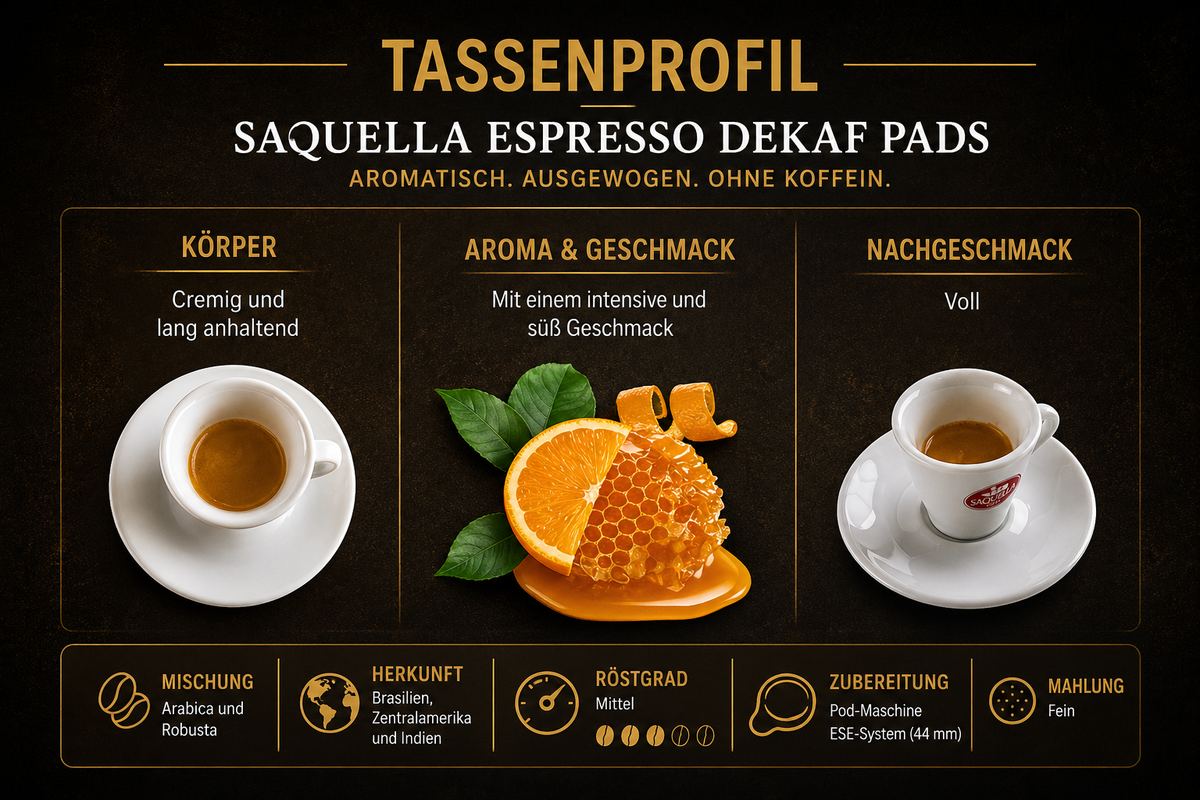 Saquella DEK ohne Koffein E.S.E. Kaffeepads, Espressopads 15 Pads 100g