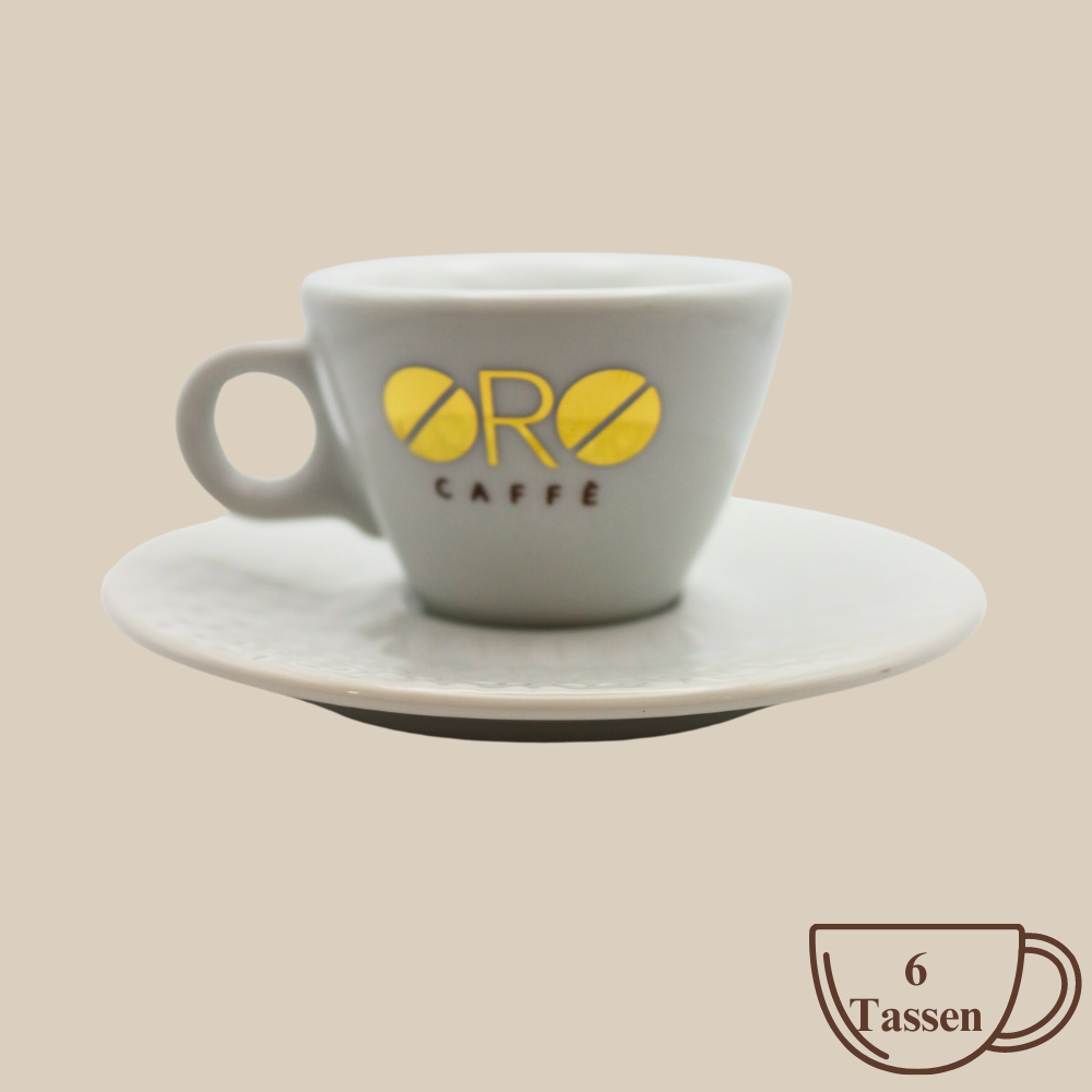 Oro Caffè original Logo Espressotasse mit Unterteller weiß 6 Stück